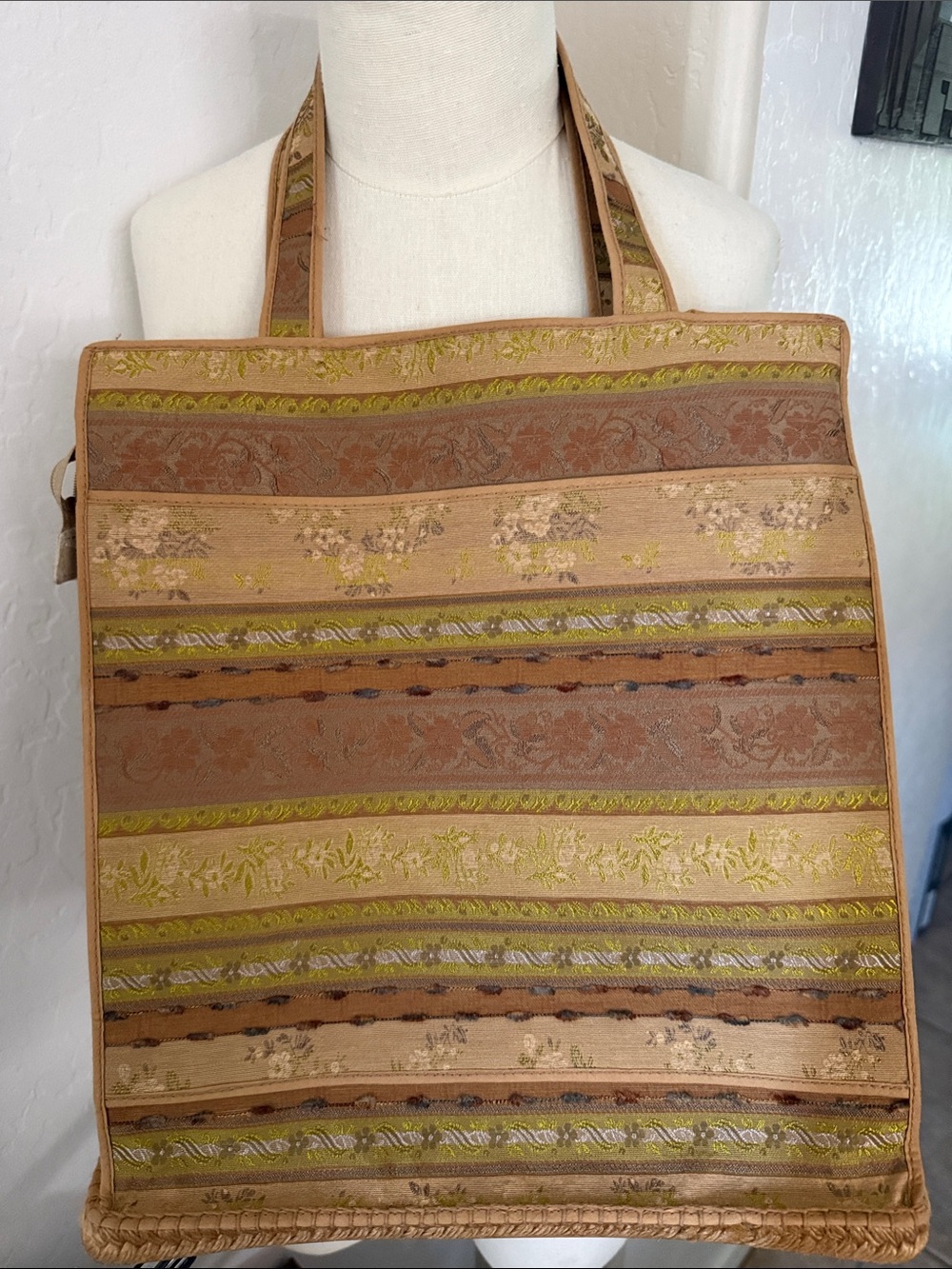 Andre Assous Striped Woven Tote in Tan, Olive, and Brown